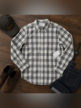 Five Four FF.LA Ashton Men’s XL Grey Plaid Button Down Shirt NWT